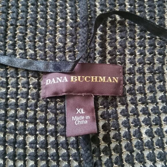 Dana Buchman Black and Gold Metallic Waffle Knit Slouchy Shawl Women's Size XL - Picture 3 of 12